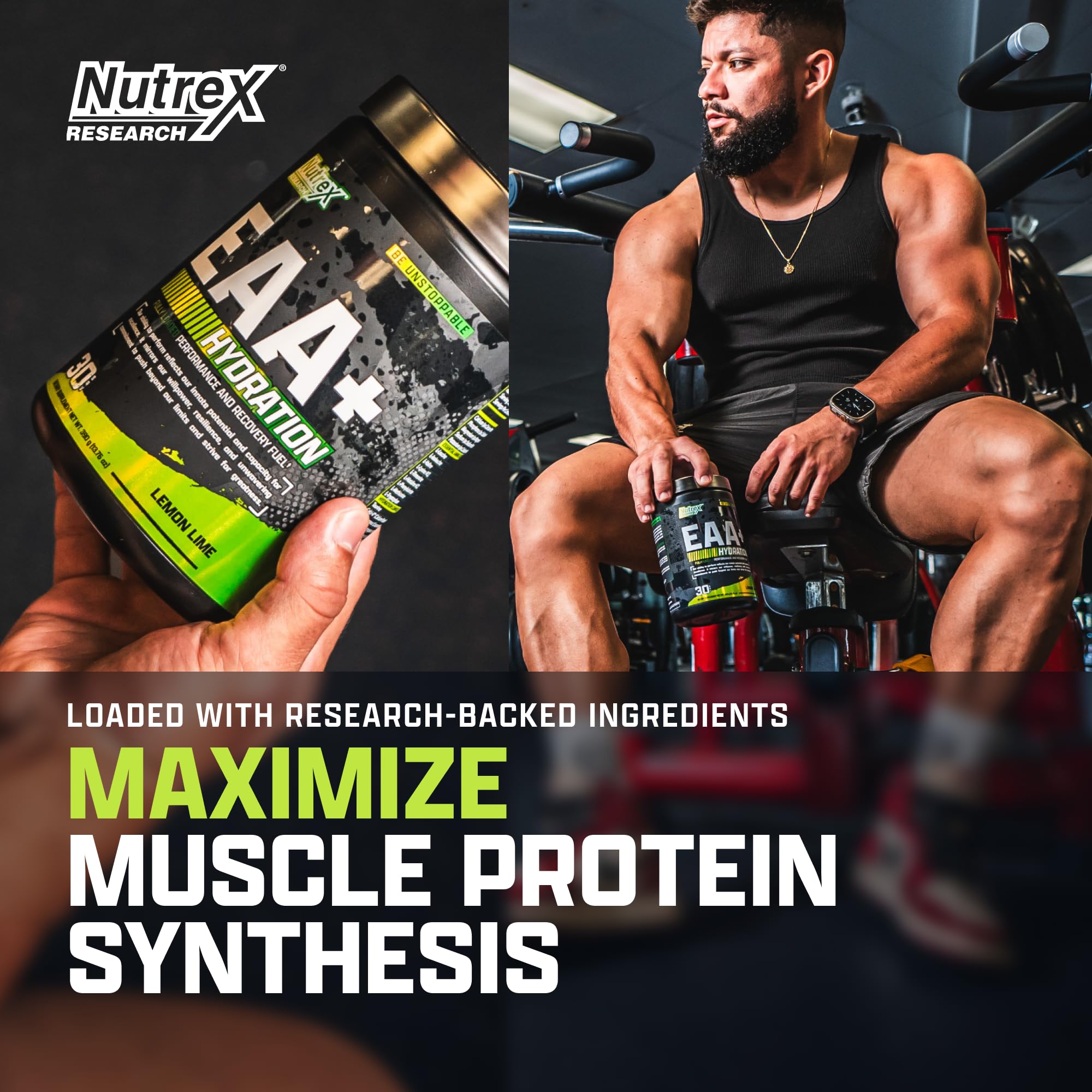 Nutrex Research EAA Hydration, mezcla en vaso para hidratación y aminoácidos durante entreno.