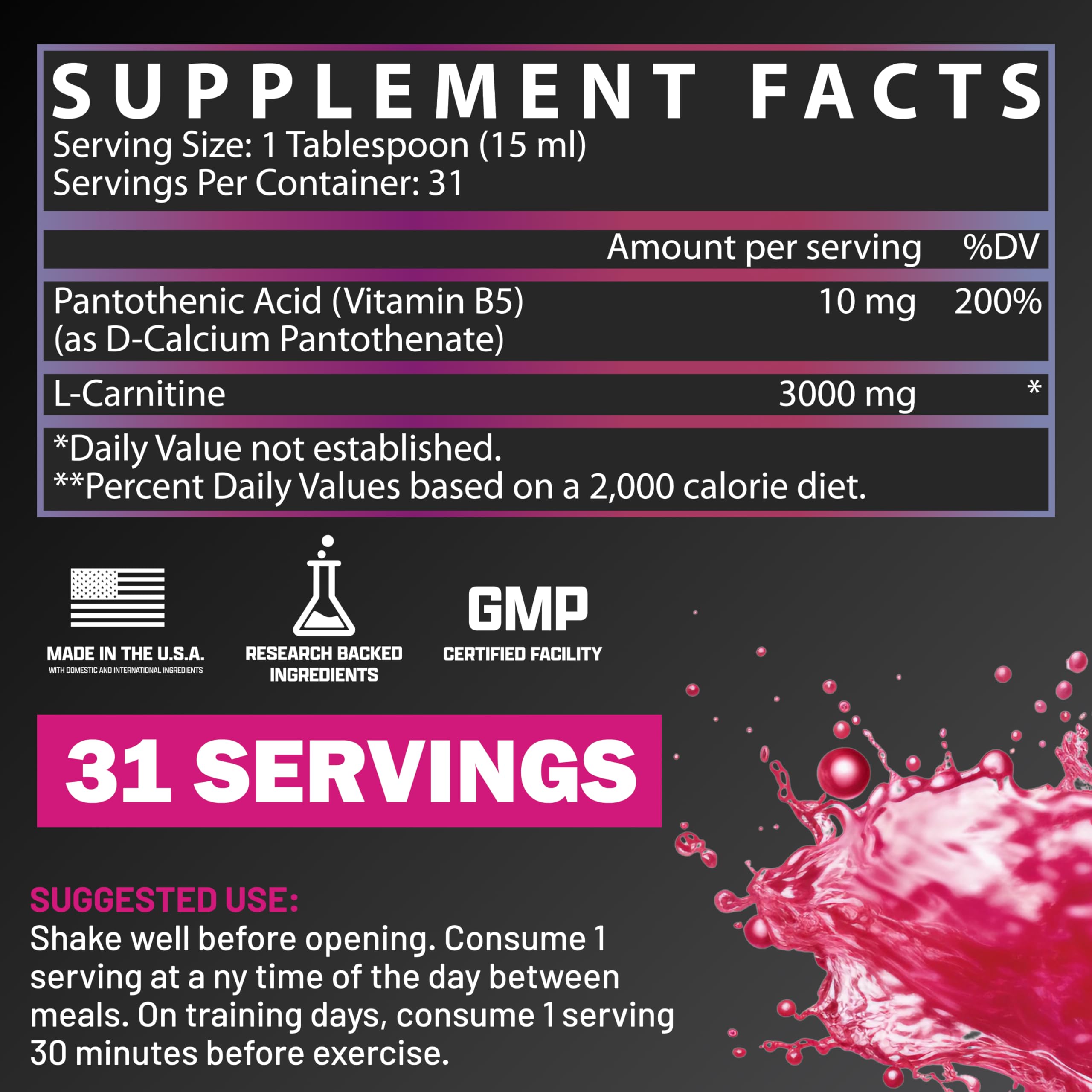 Nutrex Research L-Carnitina 3000 derramando la bebida para entrenar