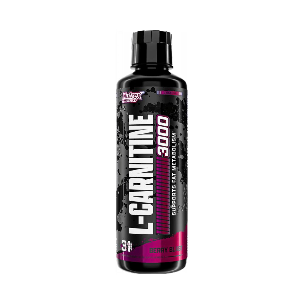 Nutrex Research L-Carnitina 3000 vaso con bebida de sabor mora