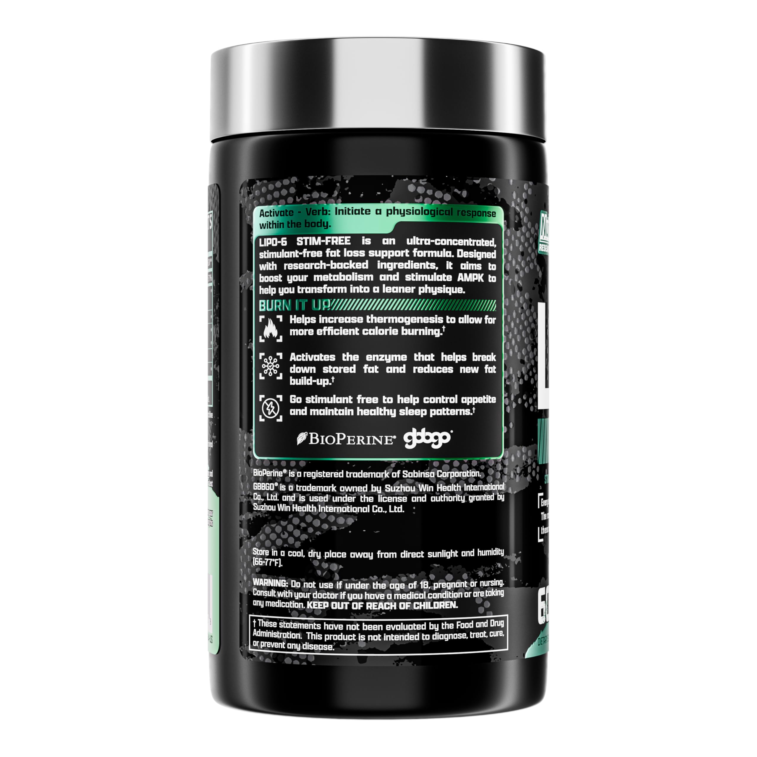 Nutrex Research LIPO SIX sin estimulante, energía estable para rutinas diarias sin picos.