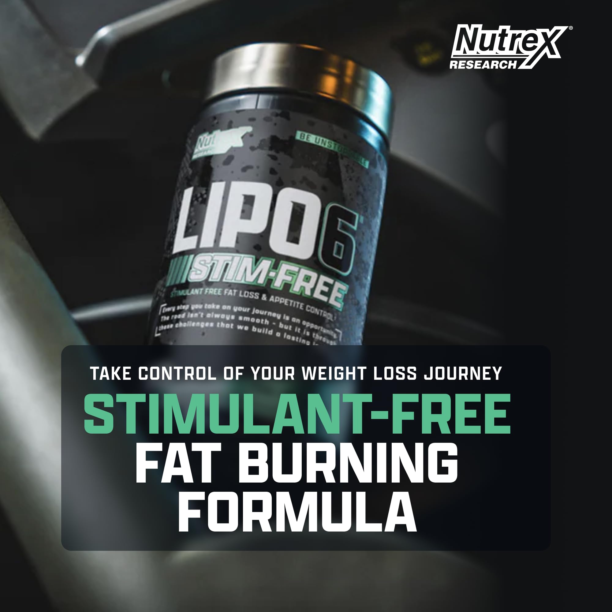Nutrex Research LIPO SIX sin estimulante, envase compacto para apoyo al apetito.