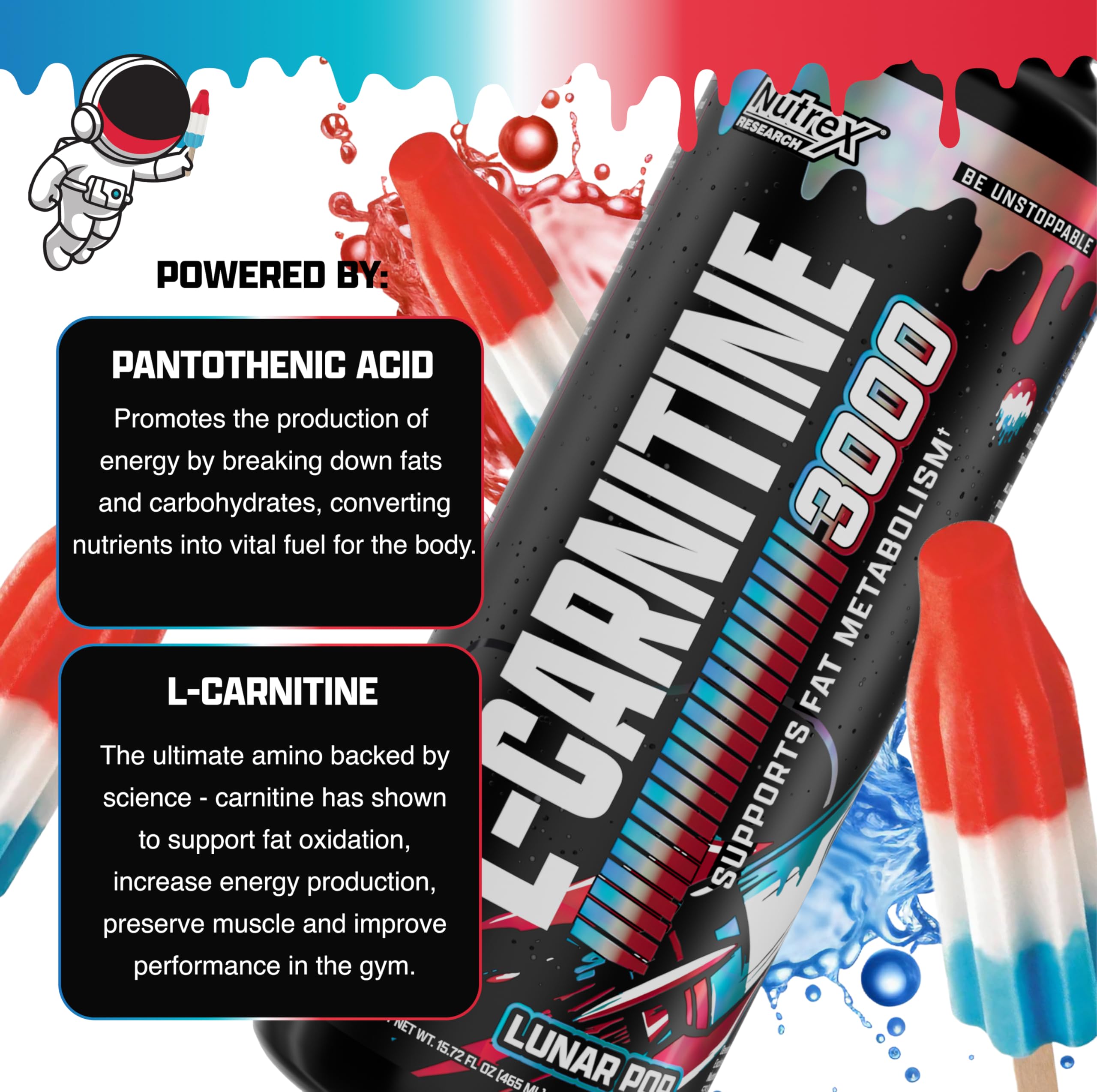 Nutrex Research Liquid Carnitine 3000, mezclando en bebida, sabor Lunar Pop