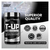 Nutrex Research T-UP, cápsulas en botella, soporte de fuerza muscular y resistencia.