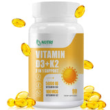 NUTRI POTENTIA D3 K2 cápsulas blandas en botella para salud ósea diaria