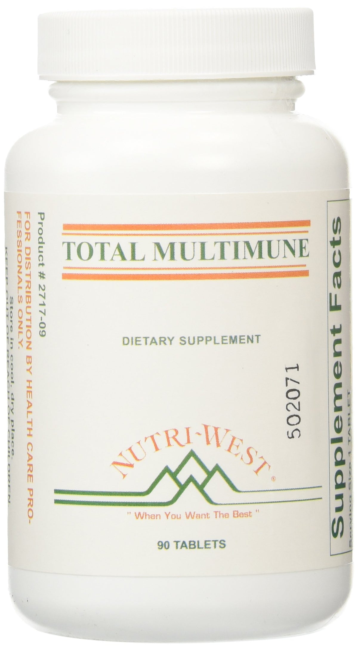 Nutri-West TOTAL MULTIMUNE: vista frontal de la botella para revisar dosis diaria.
