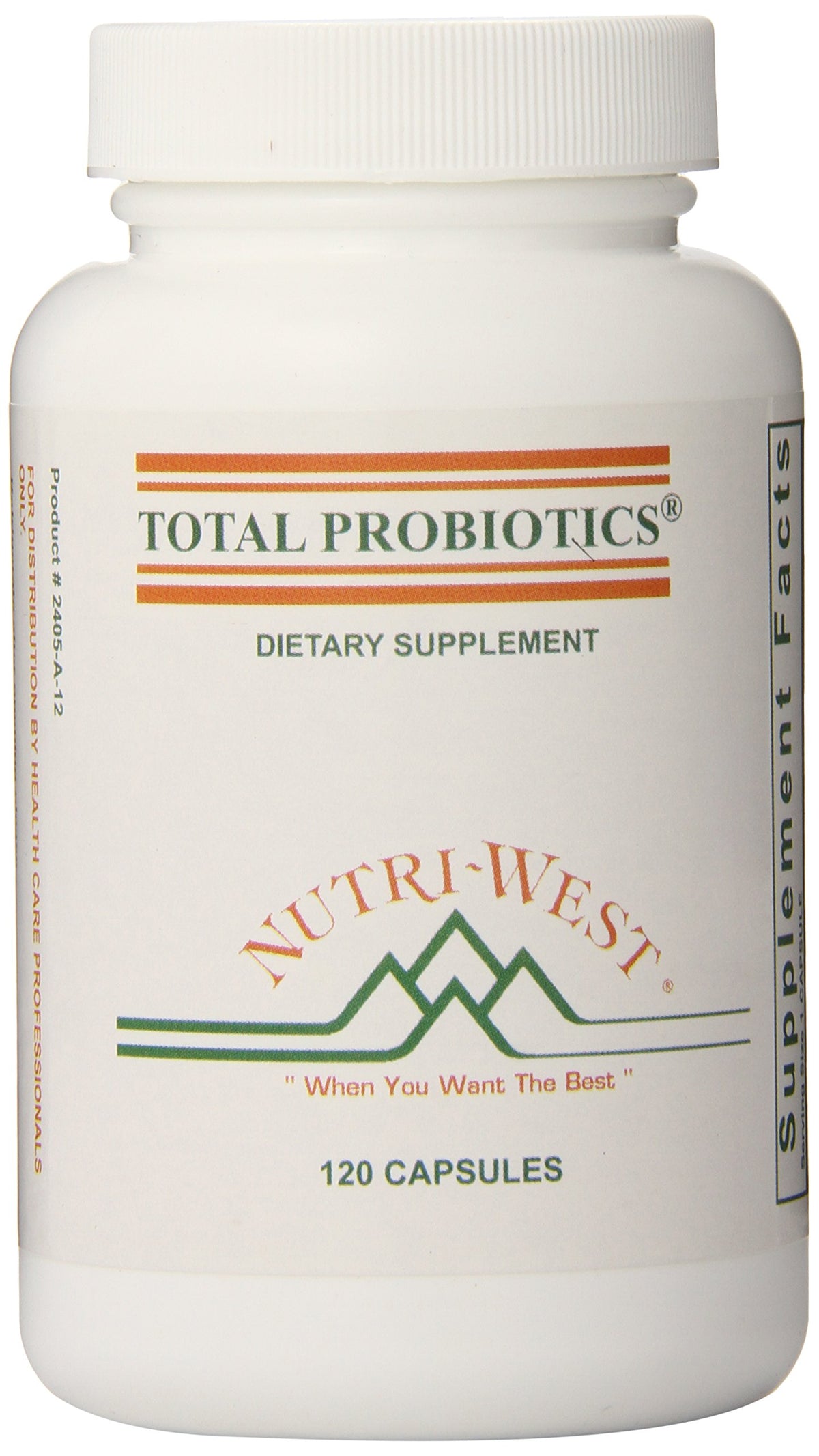 nutri-west Total Probiotics, botella frontal, posible apoyo al equilibrio intestinal para vitalidad diaria.