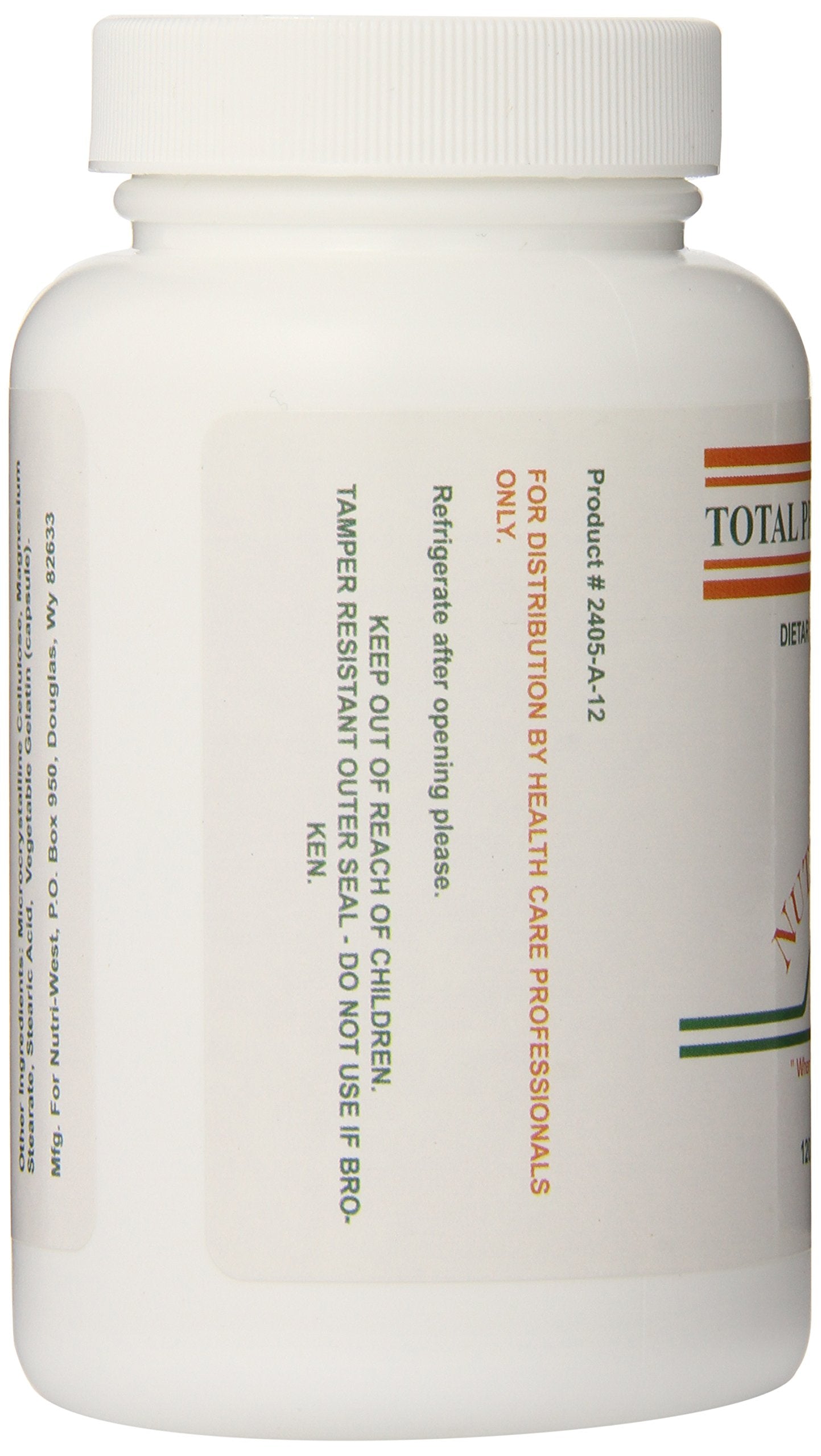 nutri-west Total Probiotics, mano sosteniendo la botella para referencia de tamaño.