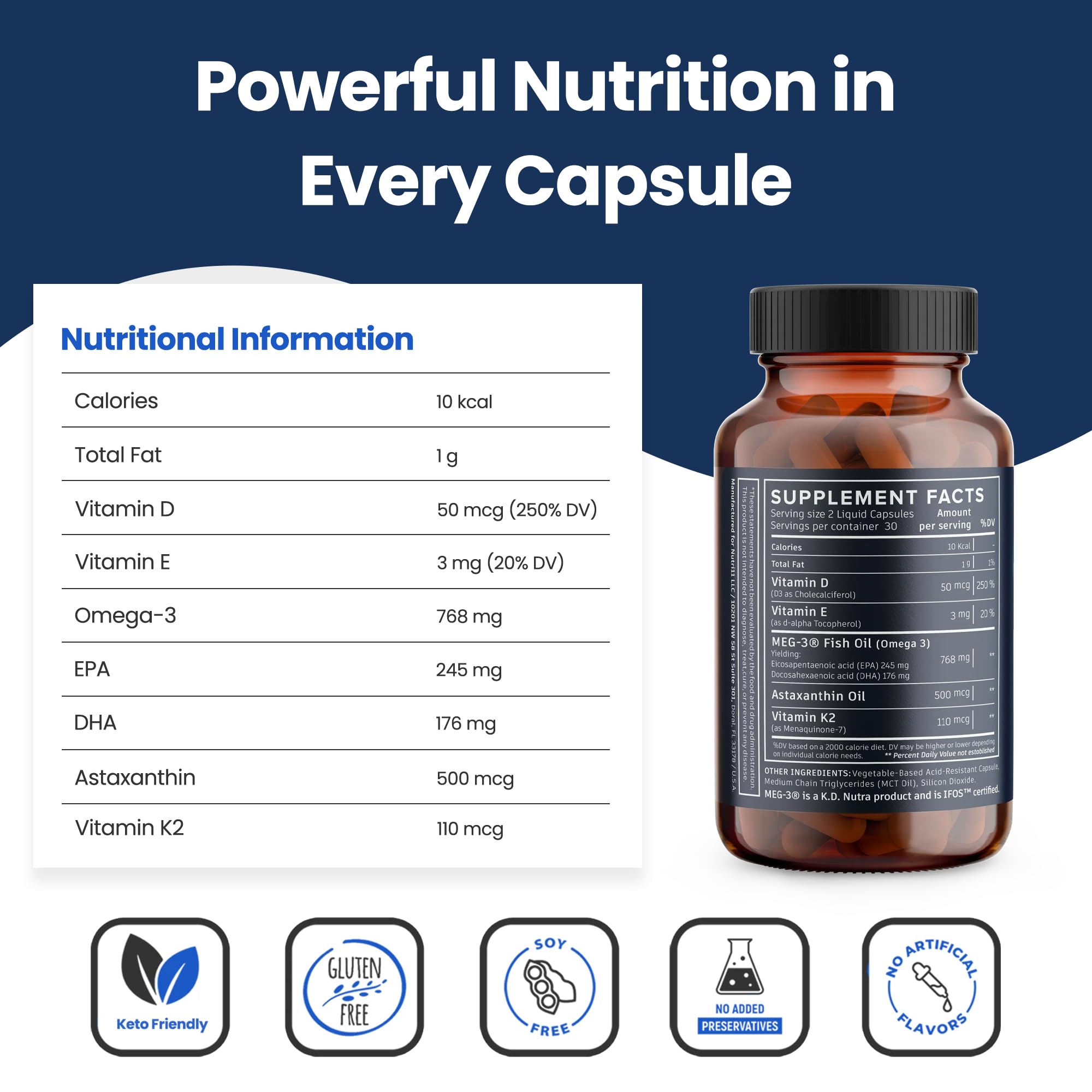 Nutri11 Envase Capsulas Omega-3: presentación práctica para uso diario.