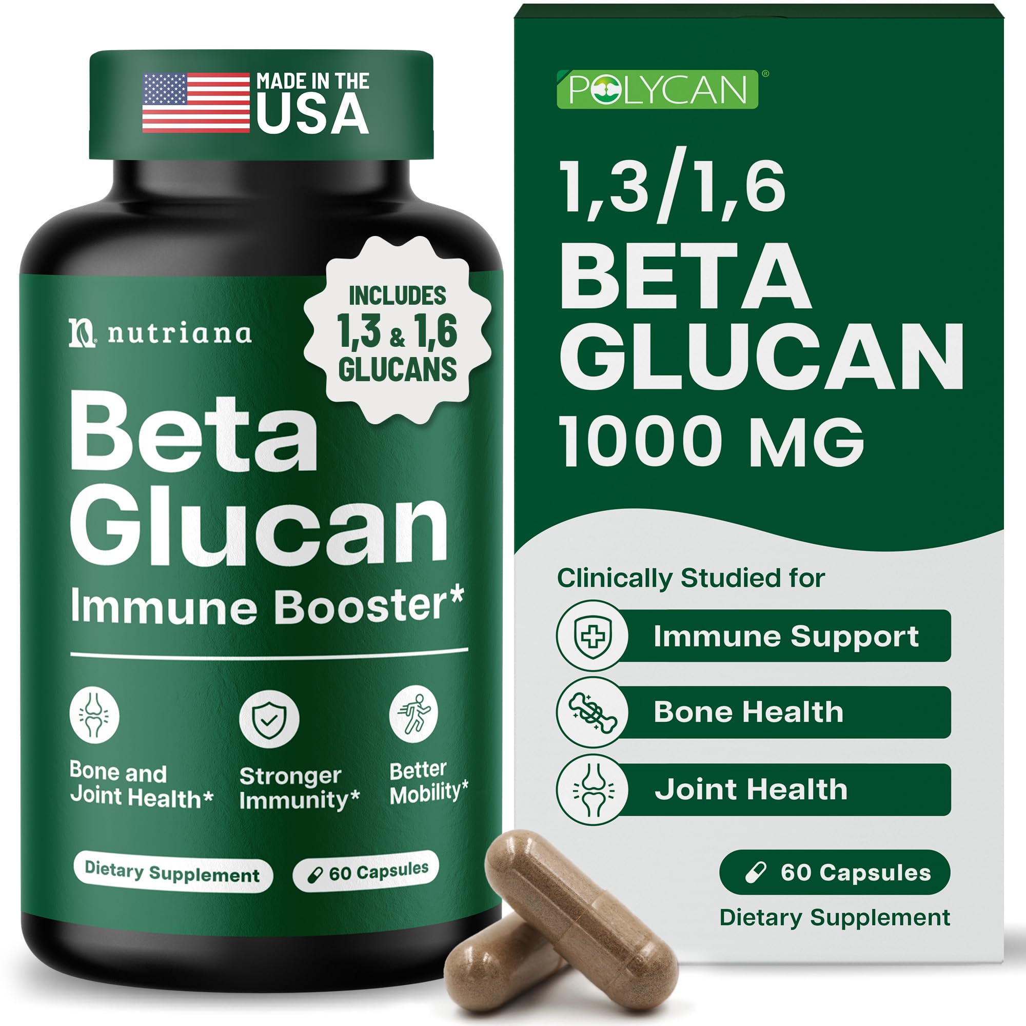 Nutriana Beta Glucán: botella de cápsulas, apoyo inmune natural