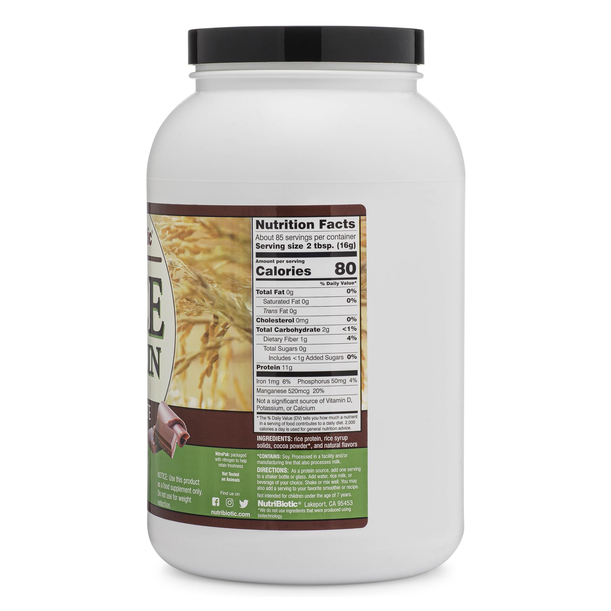 NutriBiotic proteína de arroz chocolate, dosificador cómodo para preparar bebidas rápidas