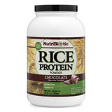 NutriBiotic proteína de arroz chocolate en pote, batido suave y nutritivo por la mañana
