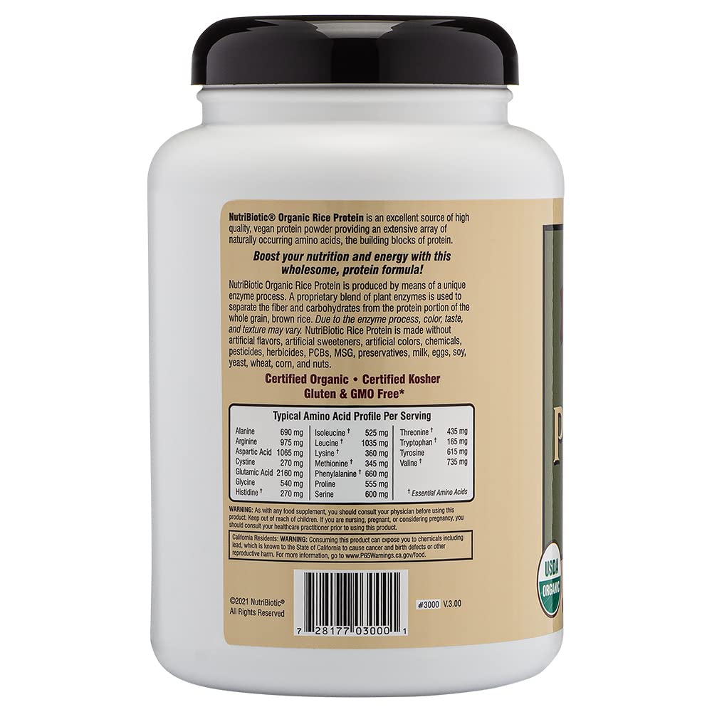 NutriBiotic proteína de arroz, etiqueta kosher que garantiza calidad.