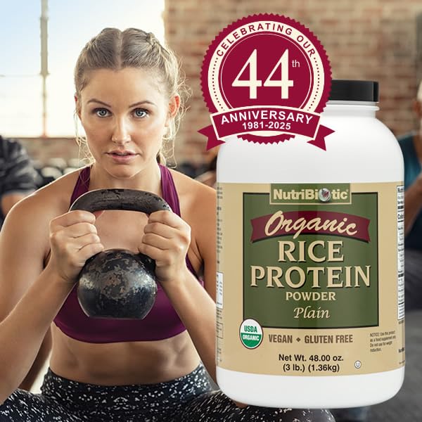 Preparación rápida: proteína de arroz orgánica NutriBiotic para tu día.