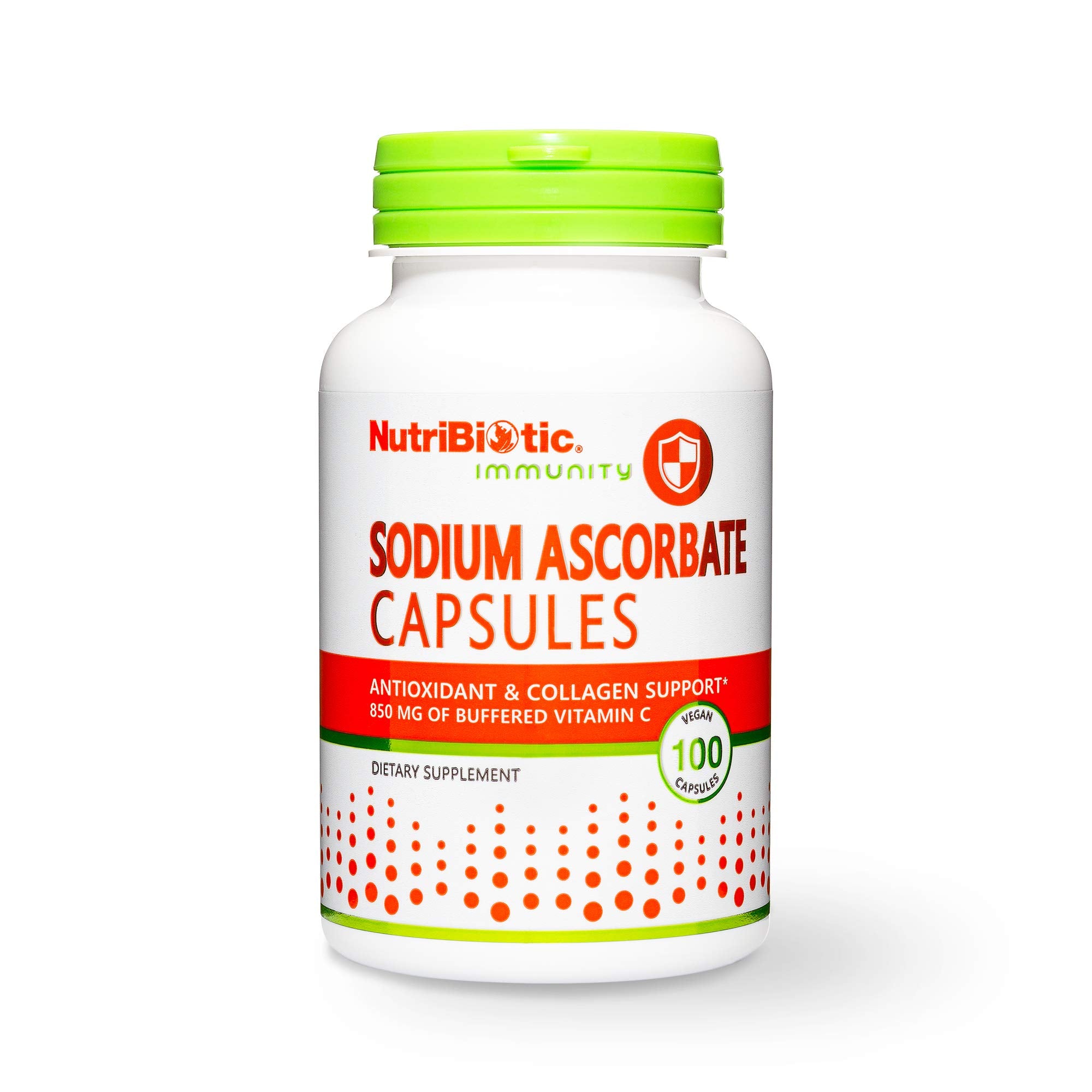 NutriBiotic Sodium Ascorbate cápsulas en bote para apoyo inmunitario suave.