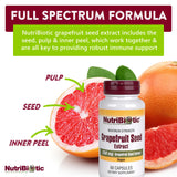 NutriBiotic cápsulas extracto pomelo en frasco, práctico para rutina de bienestar