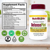 NutriBiotic DefensePlus etiqueta informativa con ingredientes clave y beneficios.
