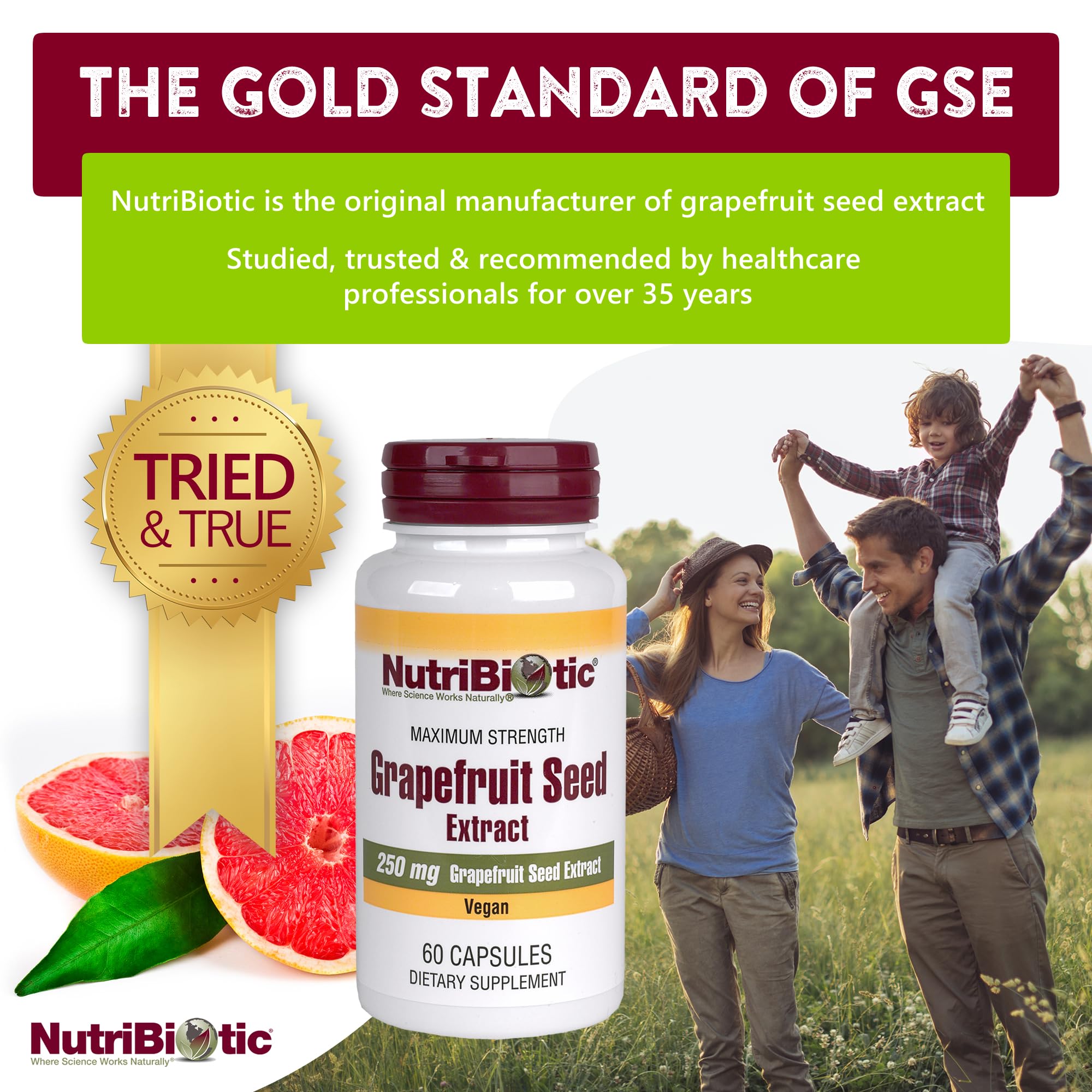 NutriBiotic cápsulas de extracto de pomelo en caja, conveniente para suplementación diaria