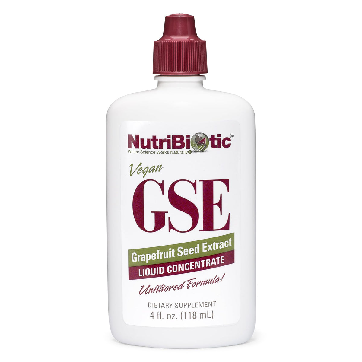 NutriBiotic GSE, botella-vertido, práctico para uso diario.