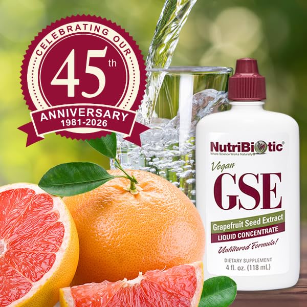 NutriBiotic GSE, gotero para dosificación fácil y uso práctico.