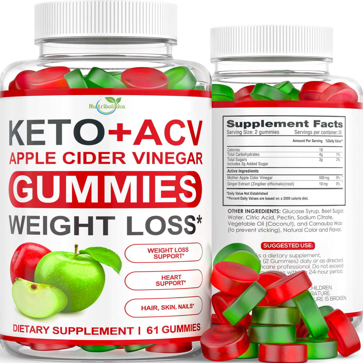 Gominolas Nutribolidos Keto ACV con sabor manzana y jengibre para energía diaria.