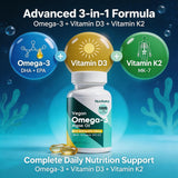 Nutribota omega-3 en caja de cápsulas veganas para uso diario.