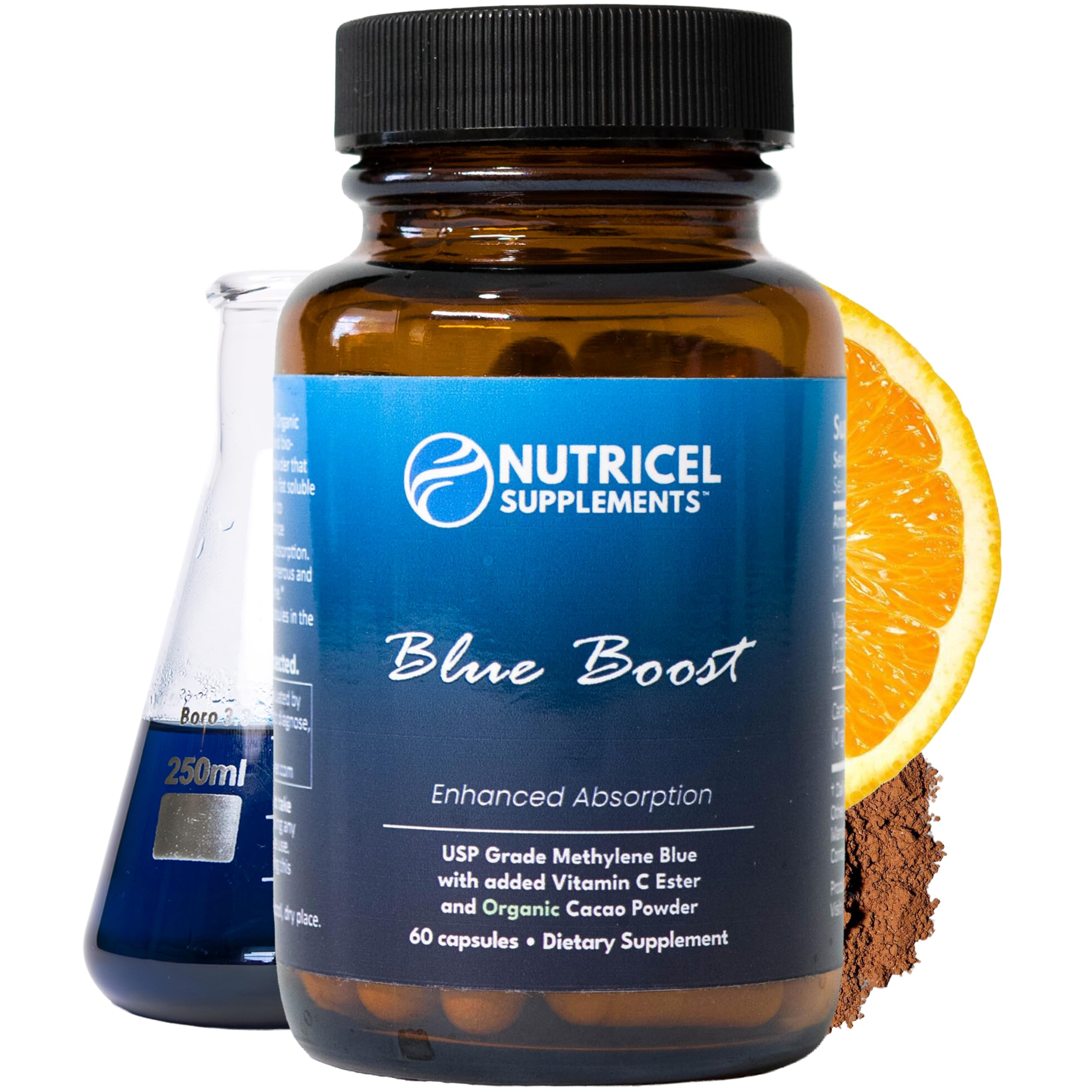 Nutricel Metileno Azul: cápsulas en botella para uso diario con control de dosis.