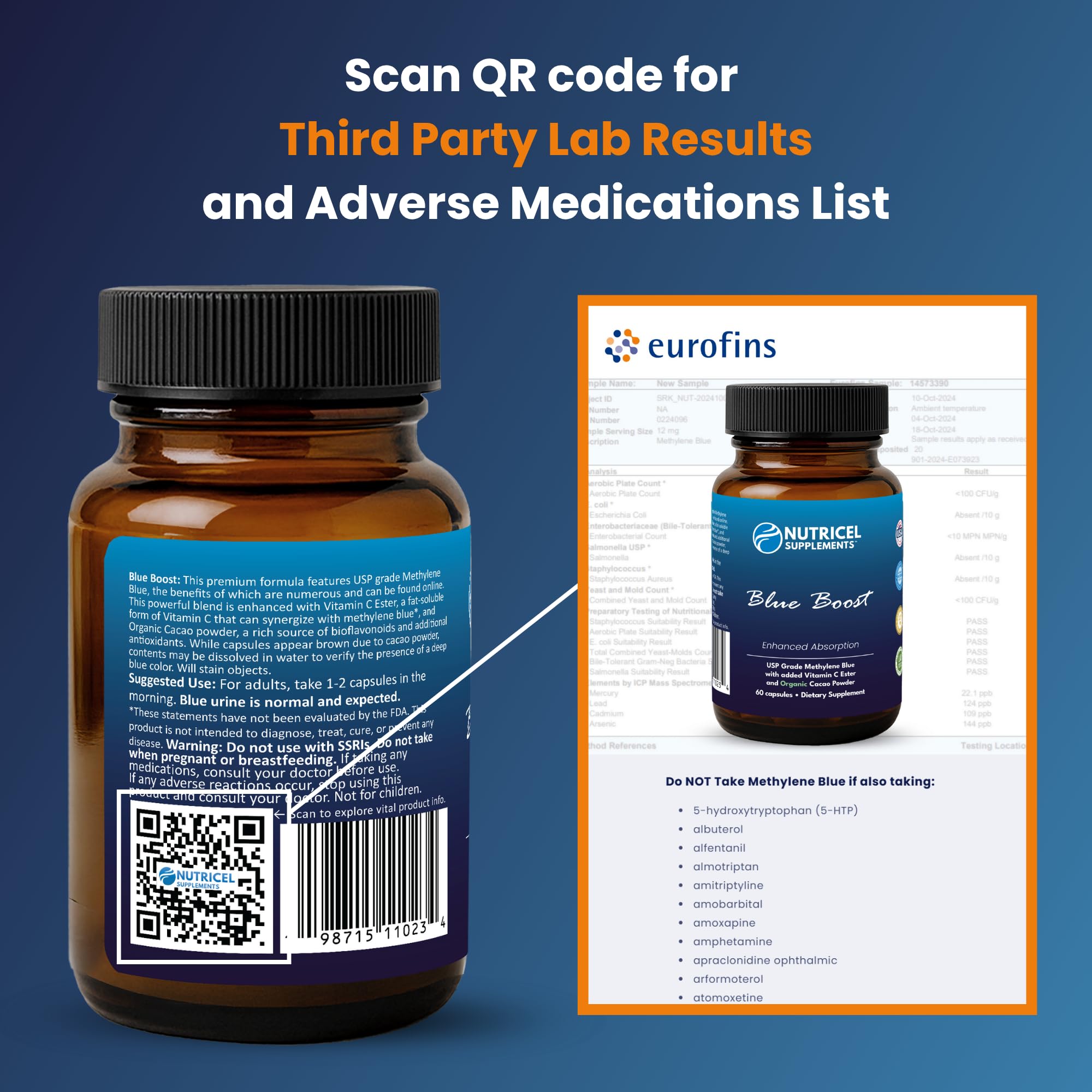 Nutricel Metileno Azul: cápsulas sin rellenos para consumo diario.