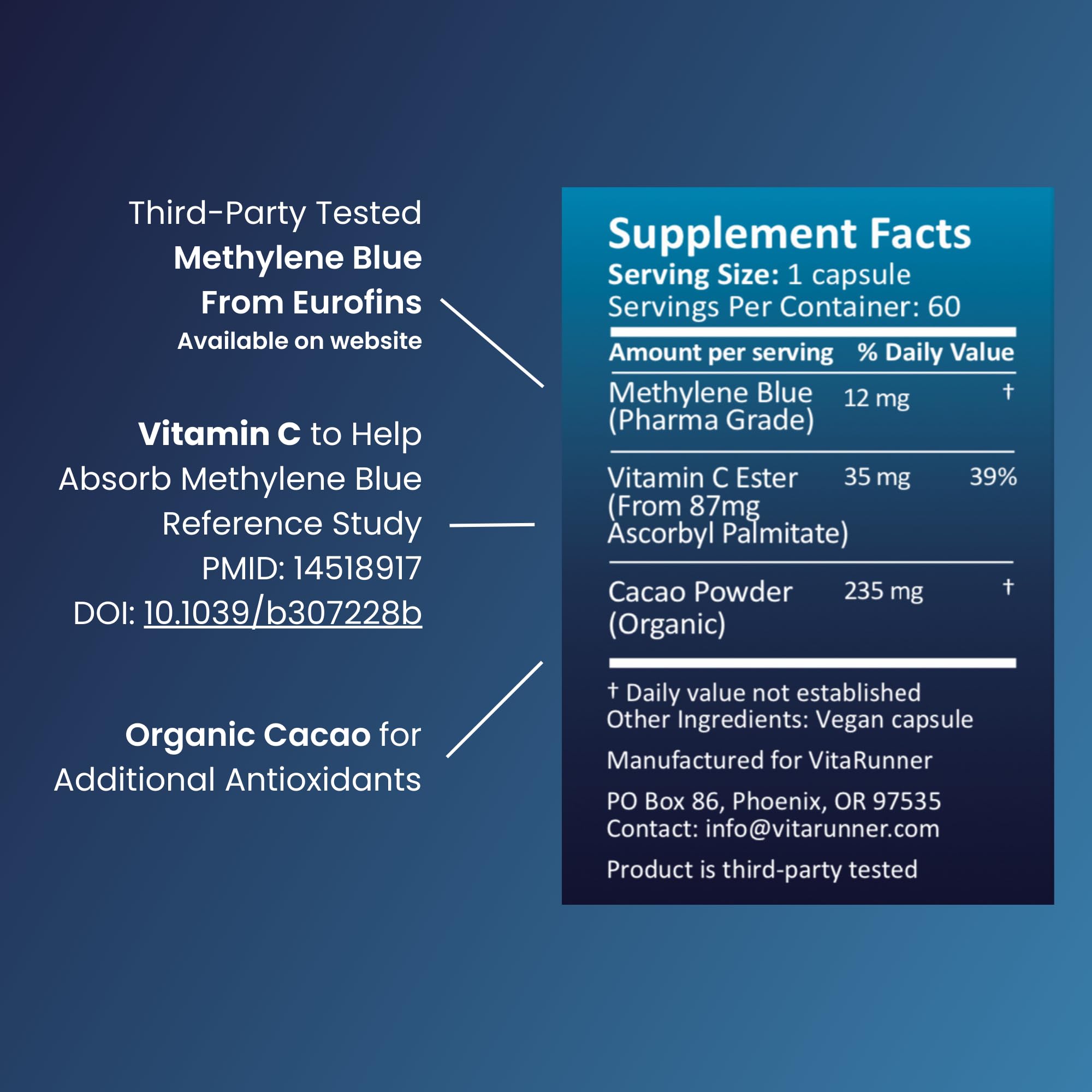 Nutricel Metileno Azul: cápsulas fabricadas en Estados Unidos con control de calidad.