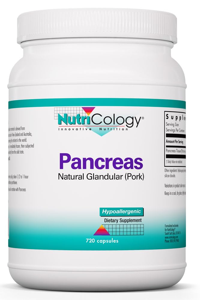 NutriCology Pancreas Natural Glandular, envase visible, posible apoyo digestivo.