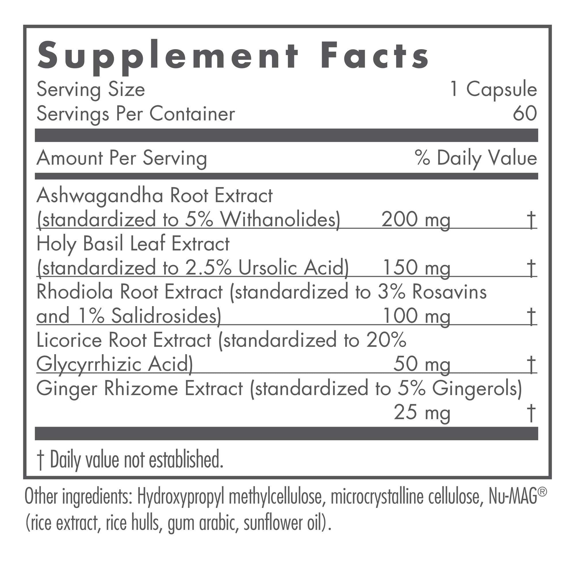 Nutricology Botanical Adapt etiqueta frontal mostrando la fórmula de adaptógenos