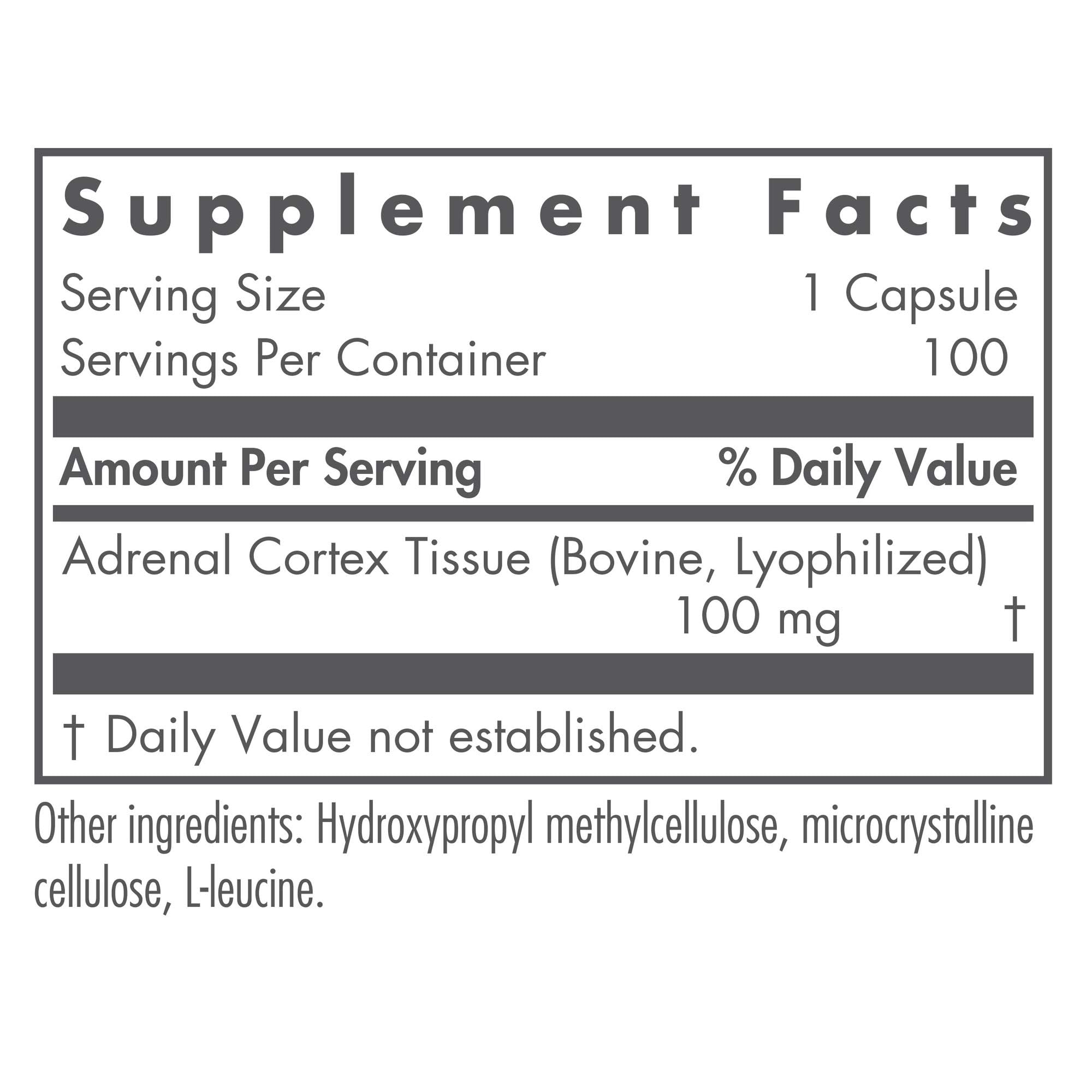 Nutricology Adrenal: etiqueta clara con información de ingredientes