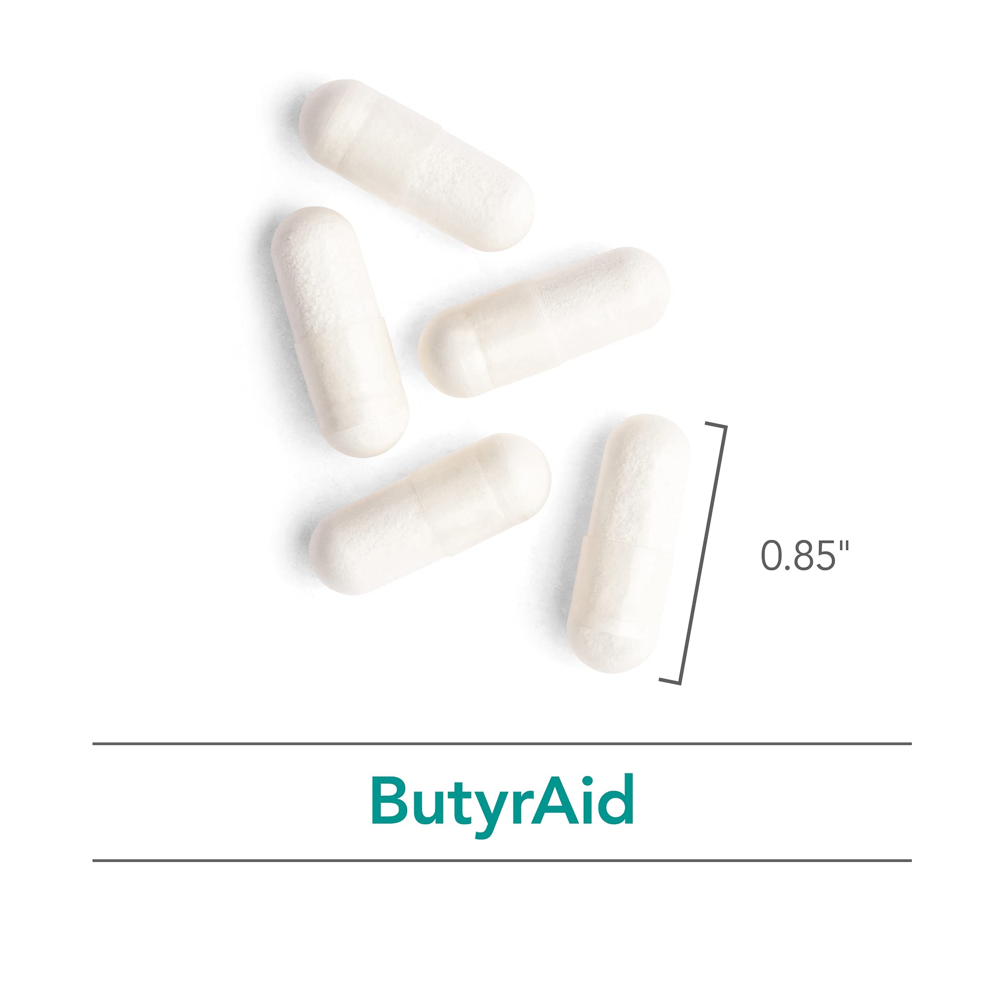 Cápsulas vegetales de NutriCology ButyrAid para consumo diario.