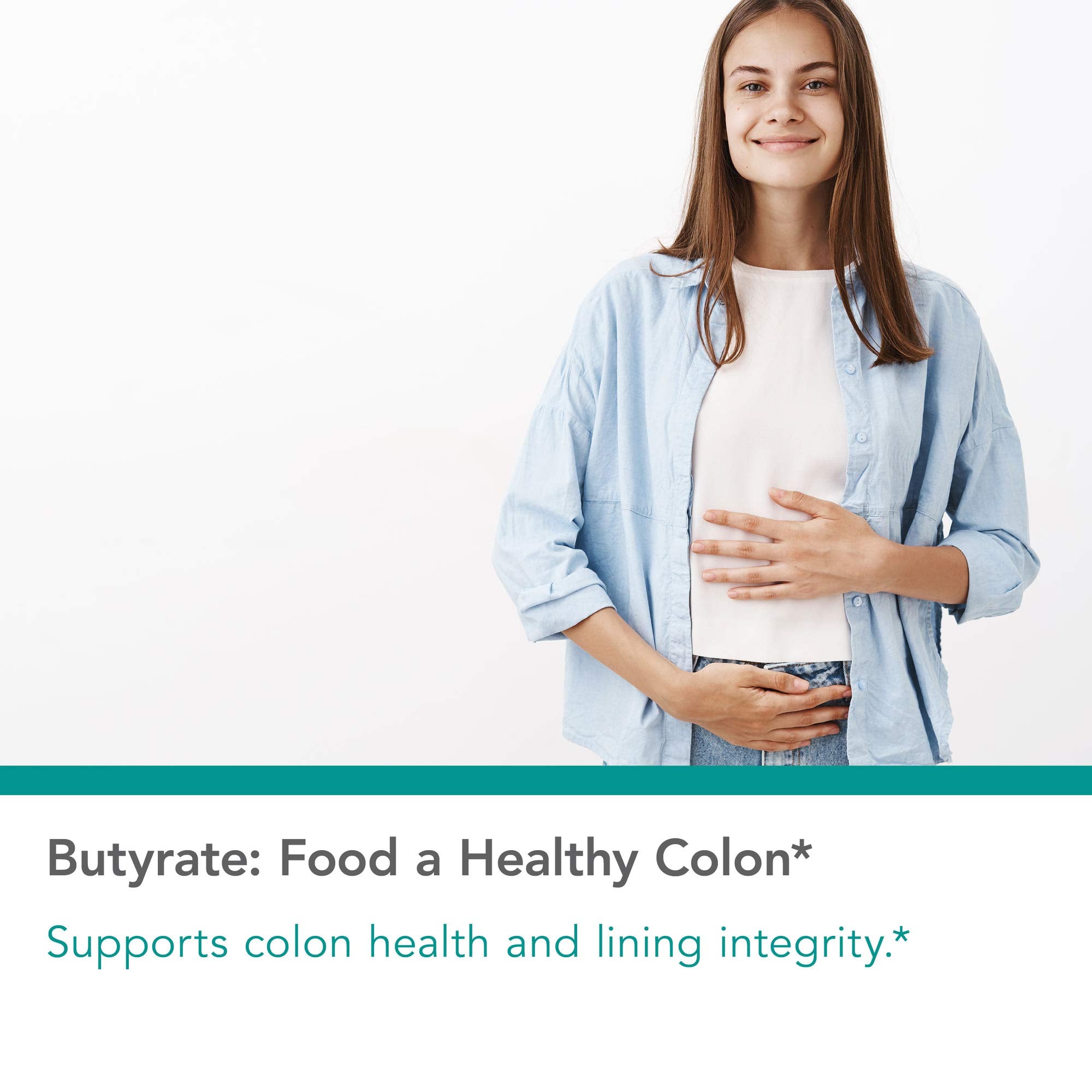 Frasco de NutriCology ButyrAid con etiqueta clara de ingredientes.