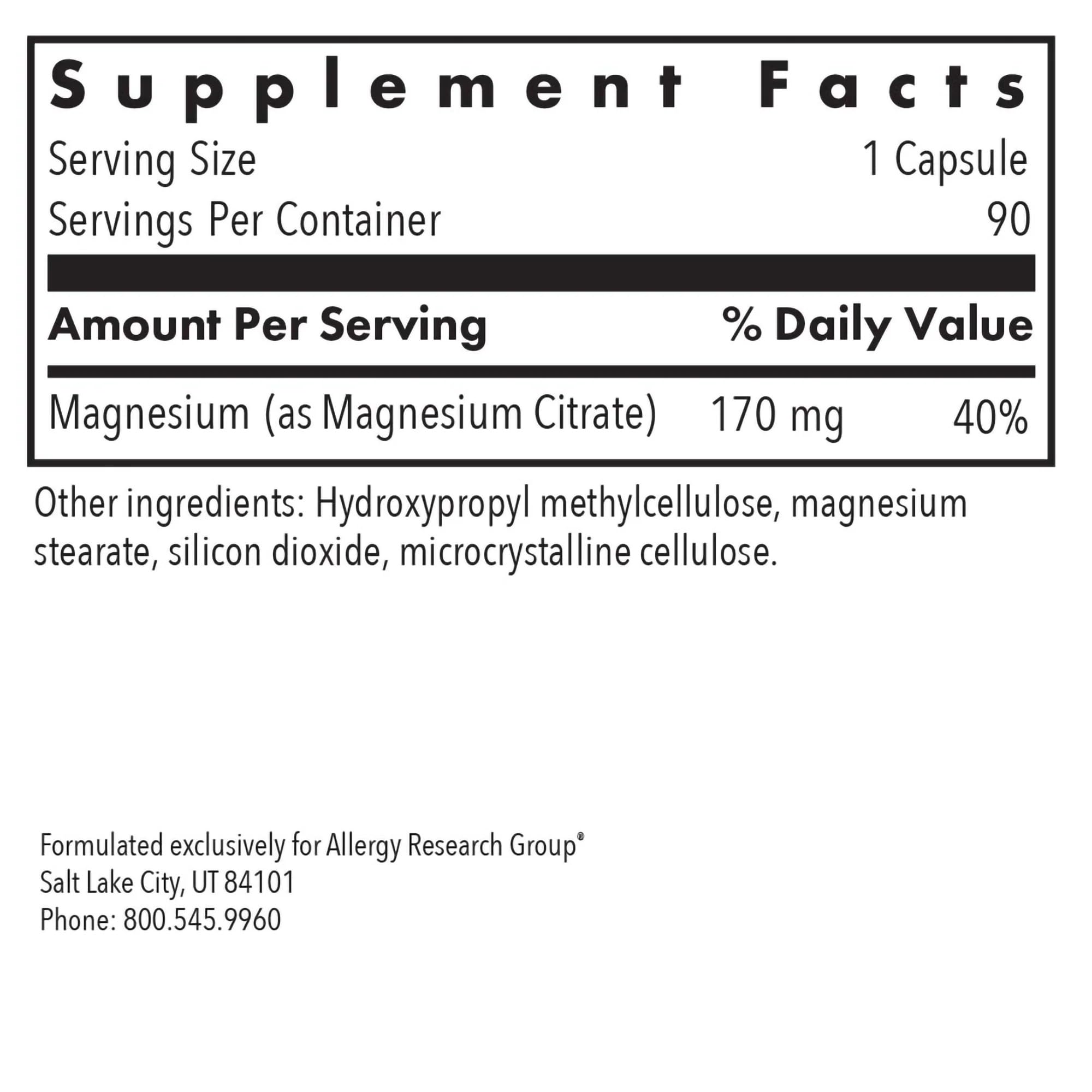 Cápsulas de magnesio Citrato de Nutricology para suplementación diaria