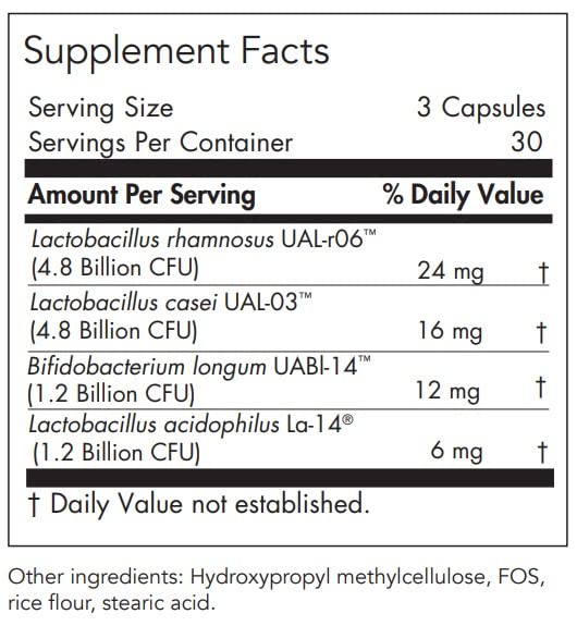 Allergy Research Group Nutricology Gastro Flora, etiqueta clara, ingredientes de calidad.