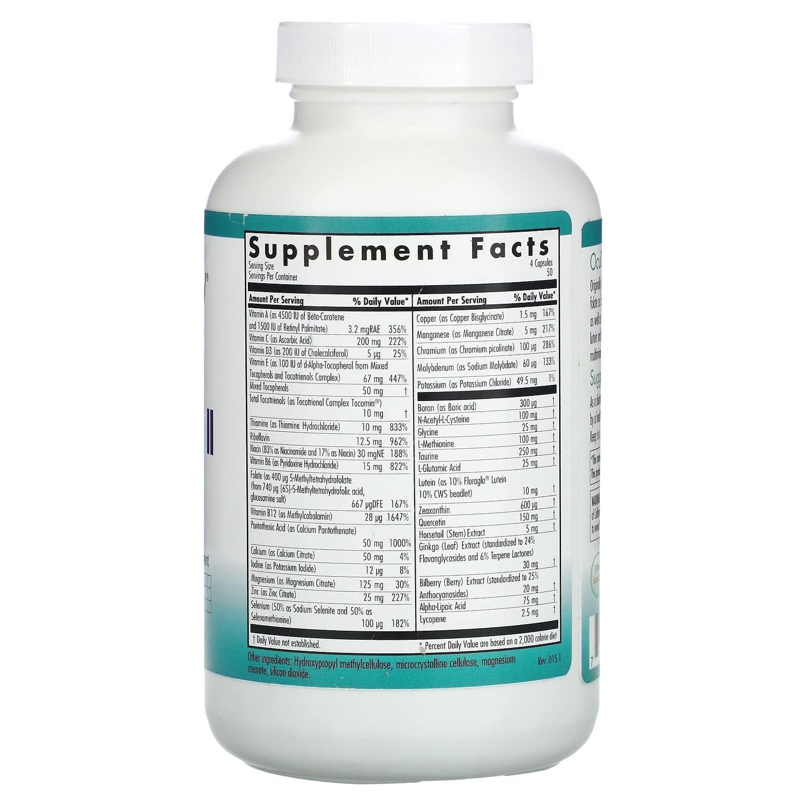 Nutricology Ocudyne II Vegicaps etiqueta: información clara para revisar ingredientes