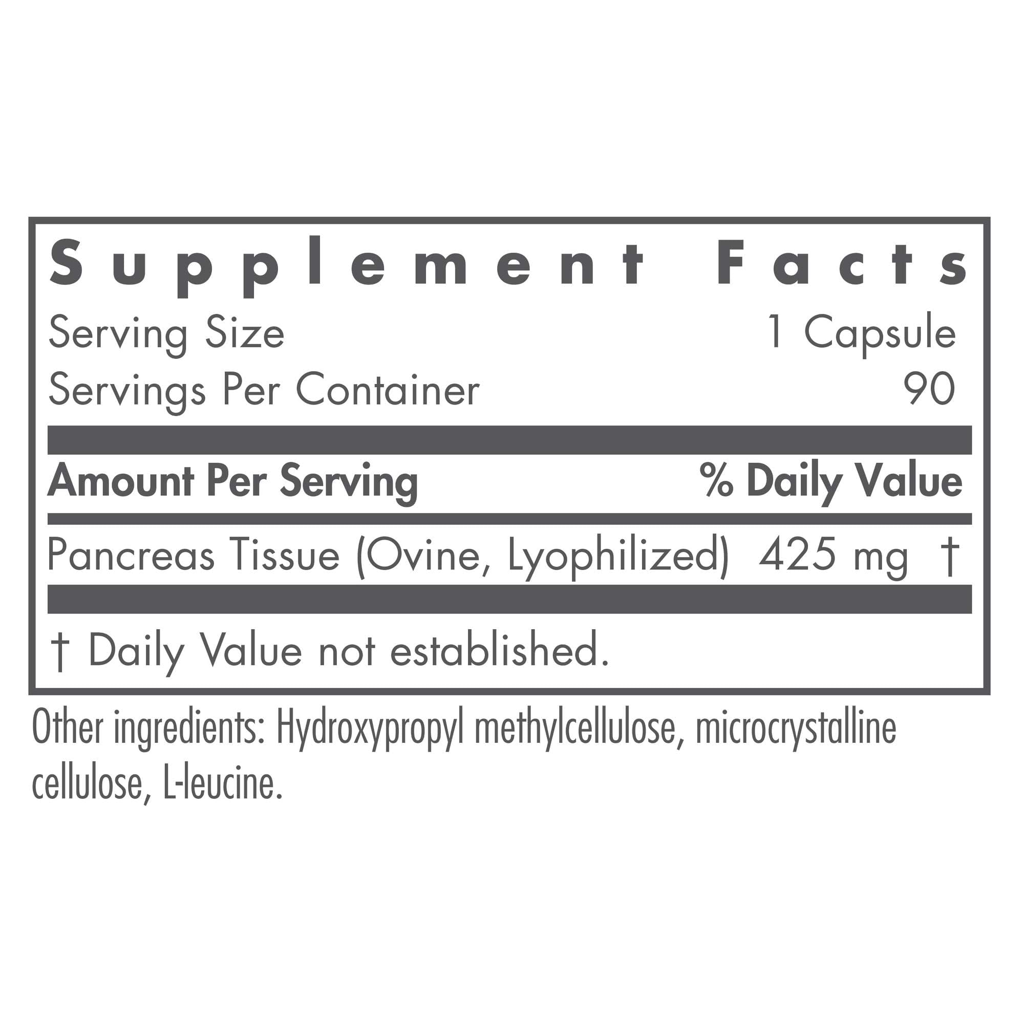 Nutricology Pancreas de cordero, etiqueta clara para entender el contenido y uso recomendado.