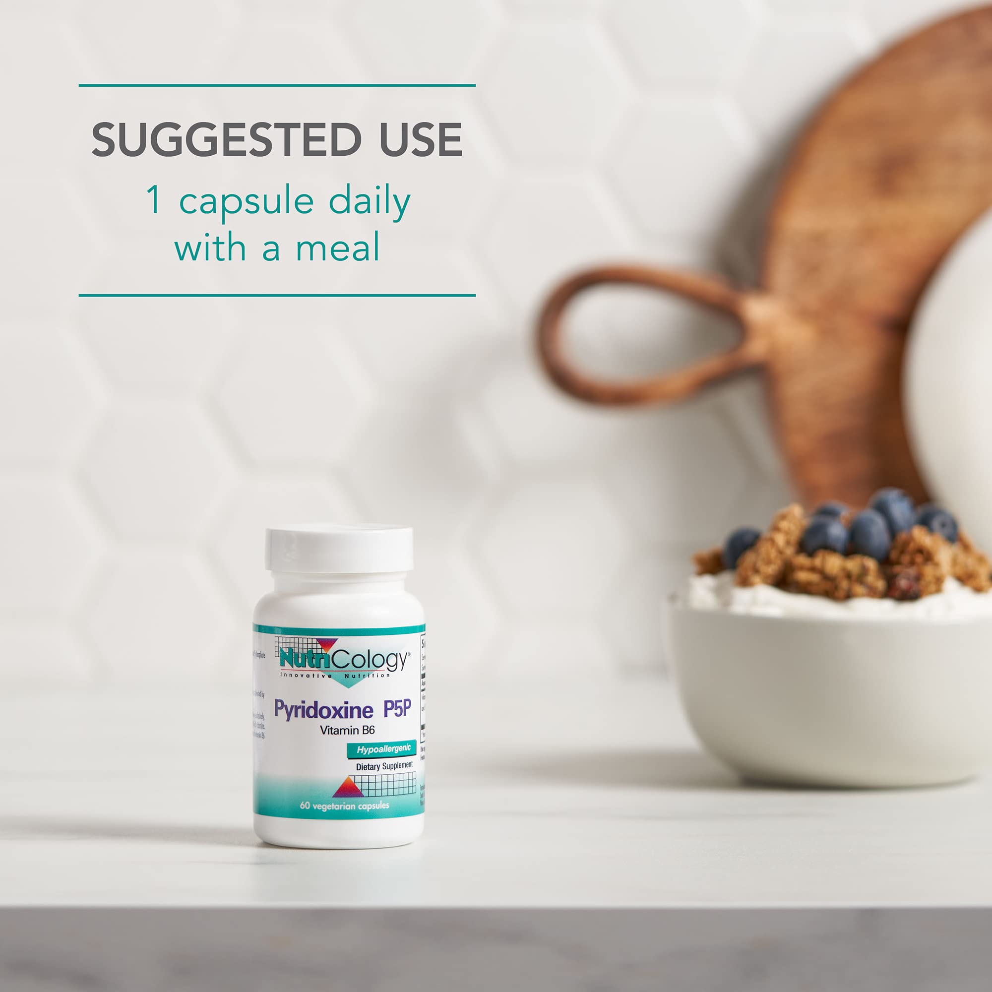 Empaque en caja Nutricology Pyridoxine P5P 60 cápsulas