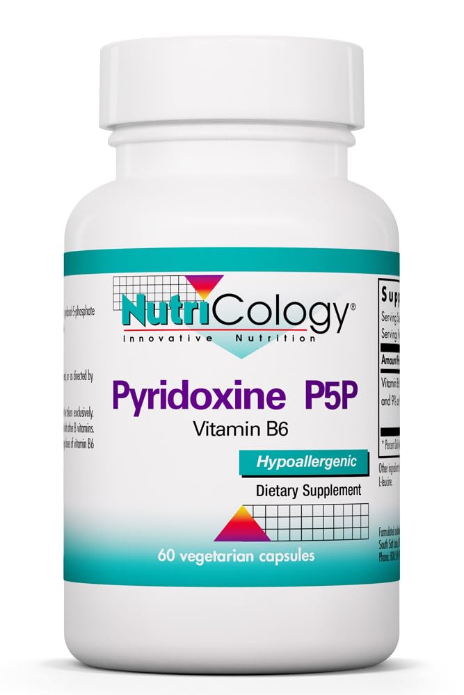 Frasco de Nutricology Pyridoxine P5P 60 cápsulas para uso diario