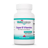 Nutricology Super Vitamin B Complex, frasco frente, apoyo diario para bienestar general.