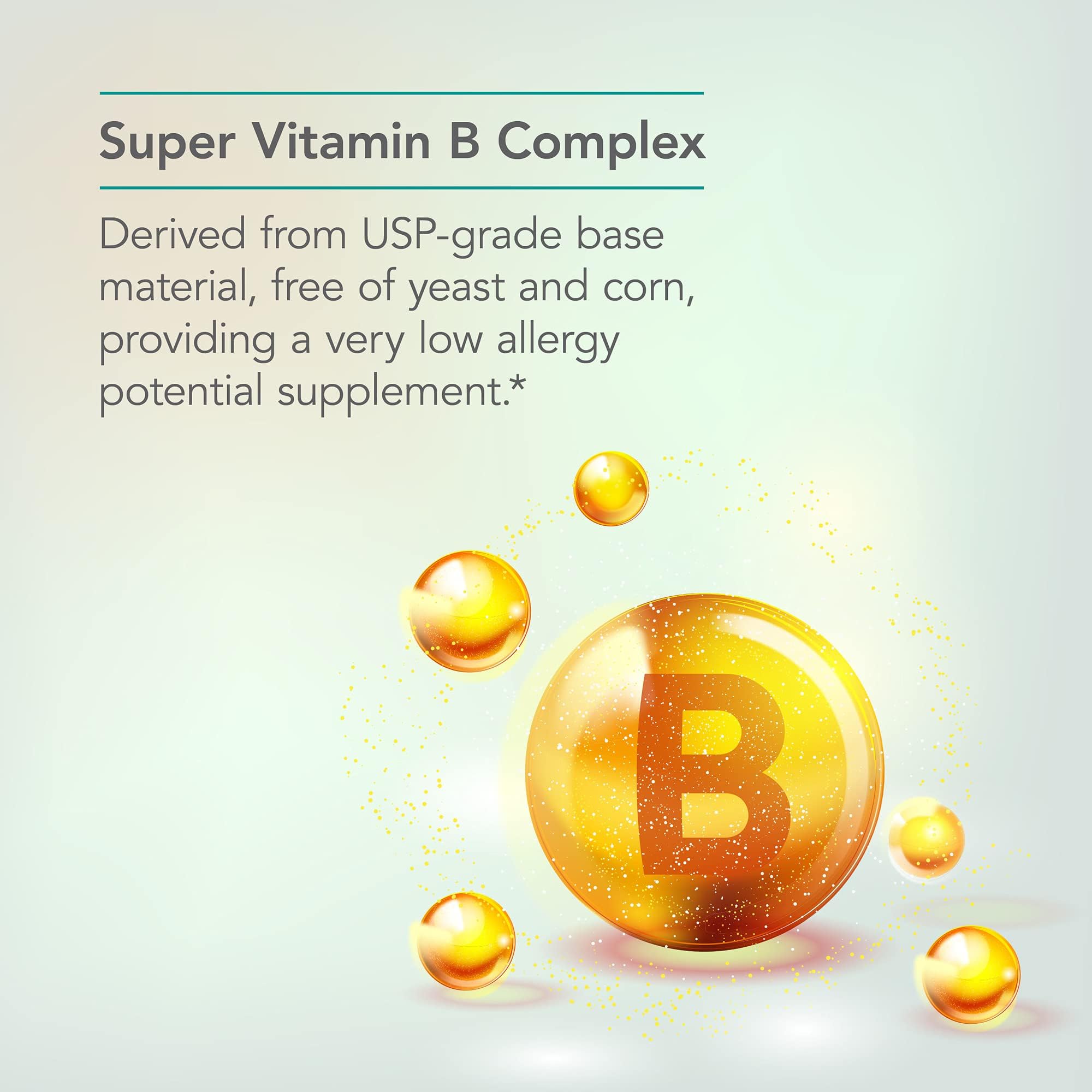 Nutricology Super Vitamin B Complex, frasco sin alérgenos, ideal para dietas sensibles.