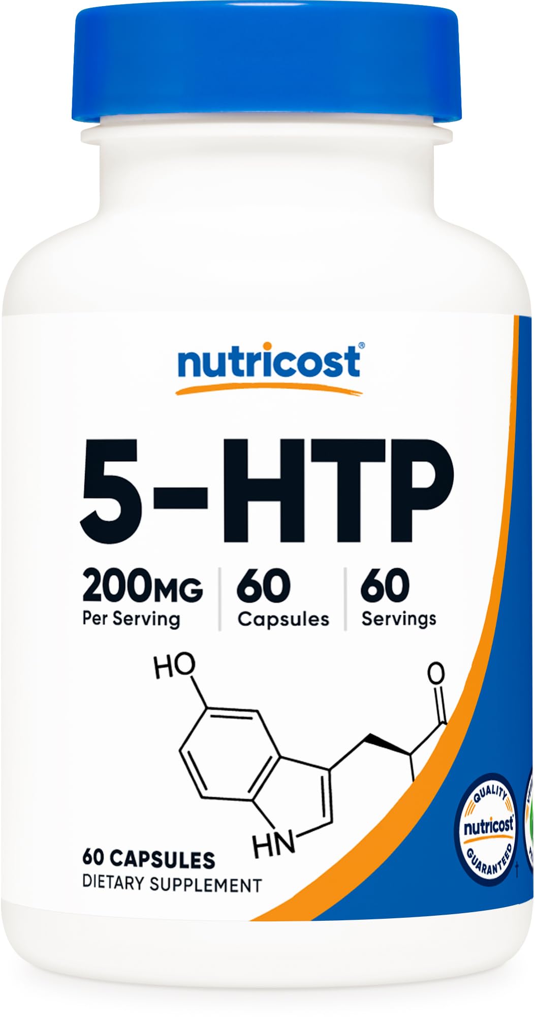 Nutricost 5-HTP 200 mg, cápsulas vegetarianas, uso diario para bienestar.