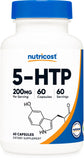 Nutricost 5-HTP 200 mg, cápsulas vegetarianas, uso diario para bienestar.
