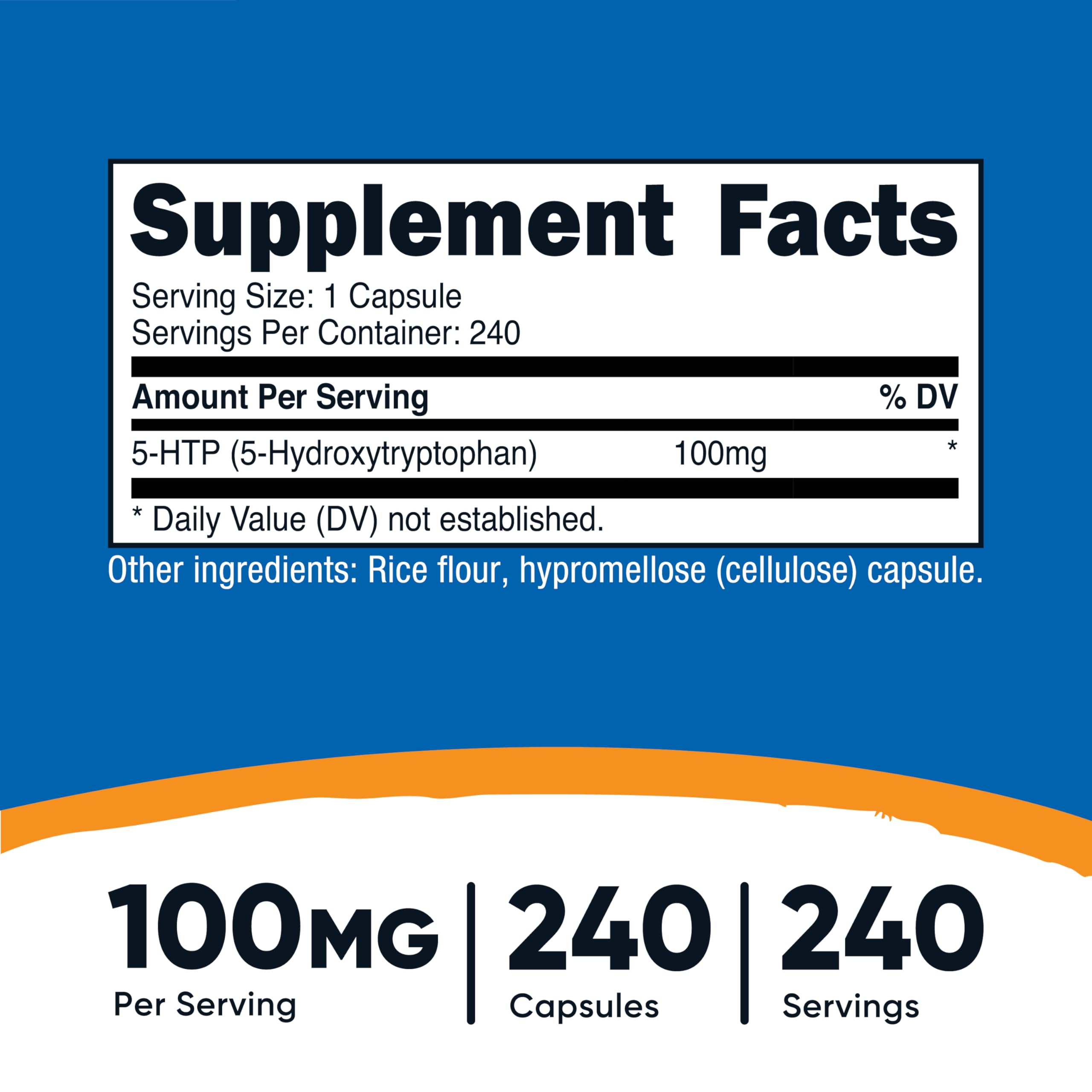 Nutricost 5-HTP botella 100 mg con etiqueta frontal clara.