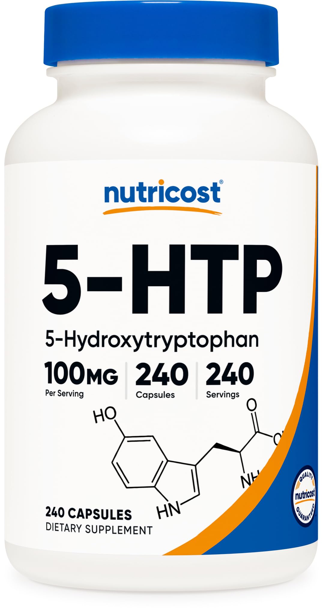 Nutricost 5-HTP cápsulas 100 mg vegetarianas para uso diario.