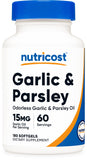 Nutricost Aceite de ajo y perejil sin olor, botella para uso diario.