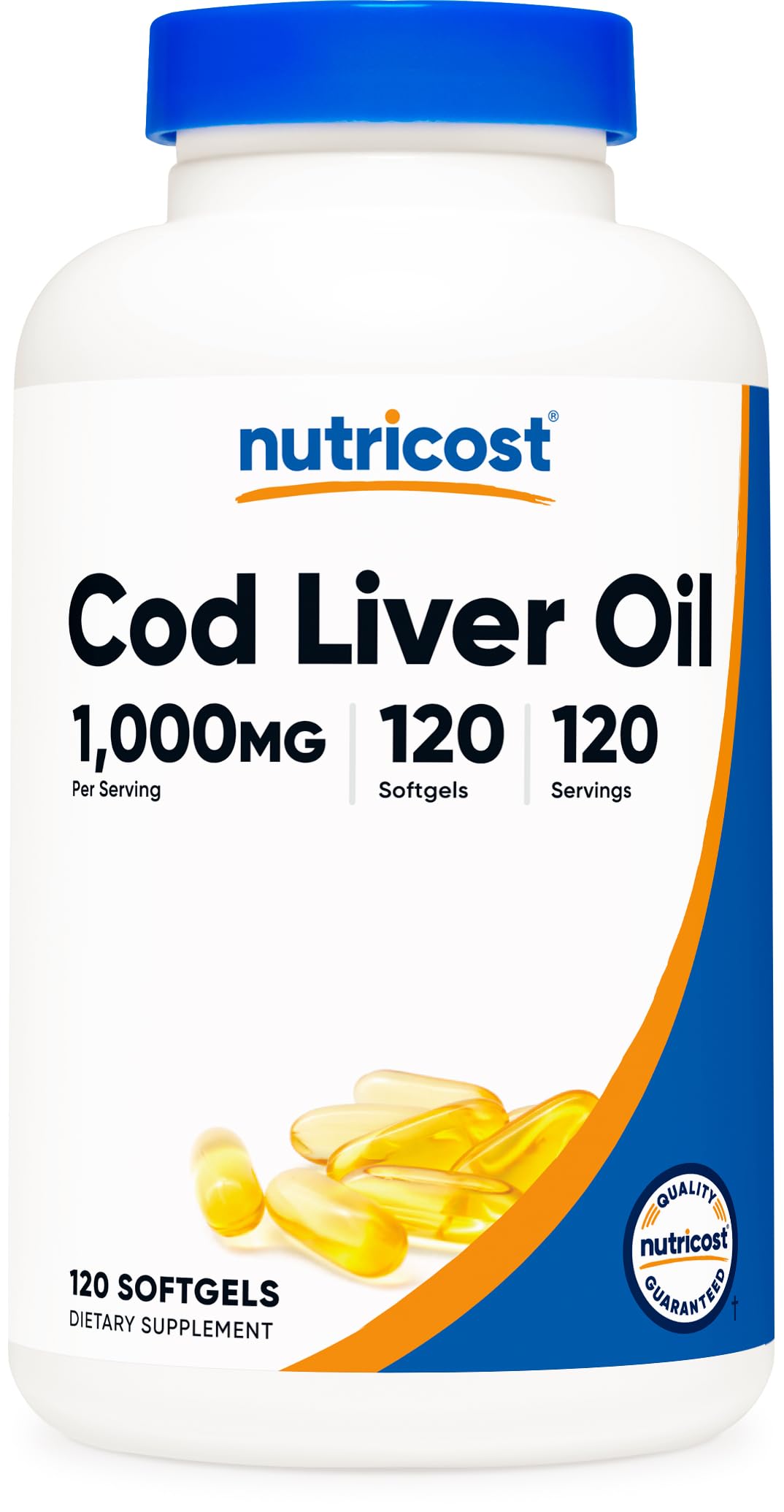 Nutricost aceite de hígado de bacalao, cápsula suave, fuente de EPA y DHA.