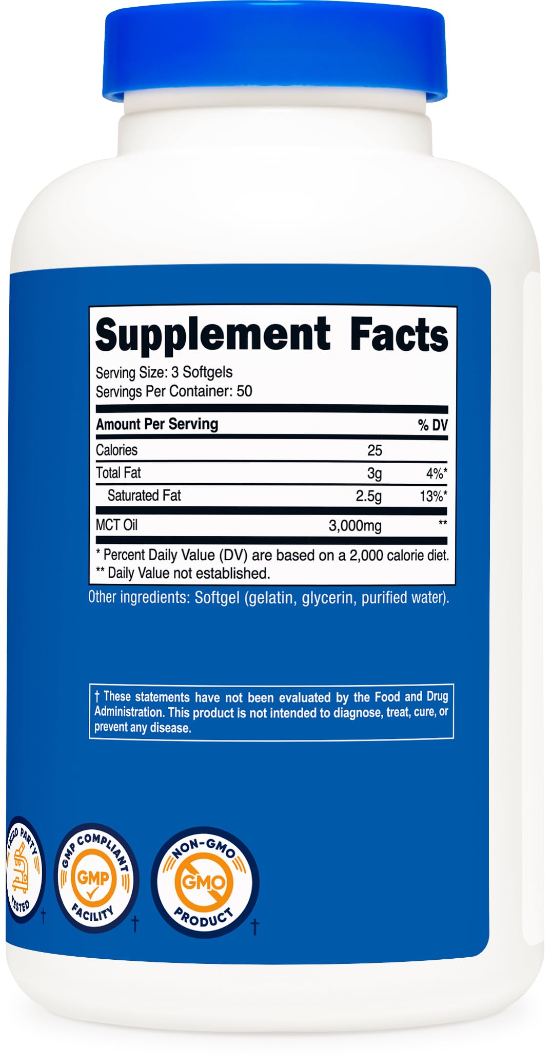 Nutricost envase compacto MCT 1000 mg, ideal para viaje