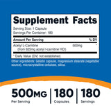 Capsula de Nutricost Acetil L-Carnitina (ALCAR) de 500 mg, facil de tomar.