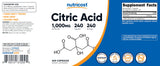Nutricost ácido cítrico, botella con tapa para almacenamiento seguro.